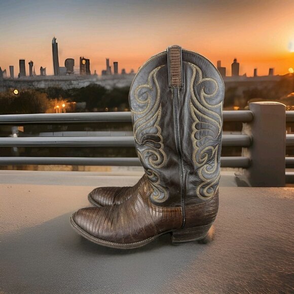 Dan Post Other - ✅Vintage Dan Post Brown Teju Lizard Leather Western Boots Men’s 10 Embroidered